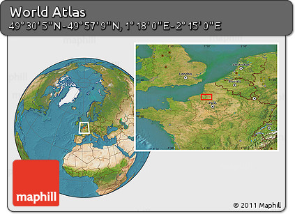 Satellite Location Map of the Area around 49° 43' 37" N, 1° 46' 29" E