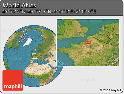 Satellite Location Map of the Area around 49° 43' 37" N, 1° 46' 29" E