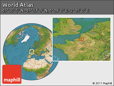 Satellite Location Map of the Area around 49° 43' 37" N, 1° 46' 29" E
