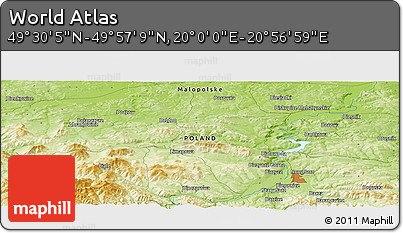 Physical Panoramic Map of the Area around 49° 43' 37" N, 20° 28' 30" E