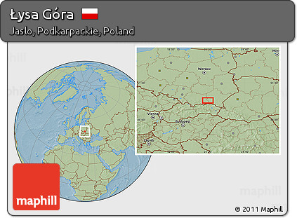 Savanna Style Location Map of Łysa Góra, hill shading