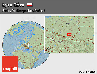 Savanna Style Location Map of Łysa Góra, hill shading