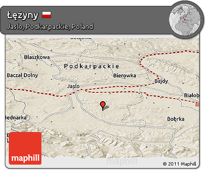 Shaded Relief Panoramic Map of Łężyny