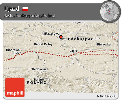 Shaded Relief Panoramic Map of Ujazd