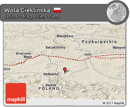 Shaded Relief Panoramic Map of Wola Cieklińska