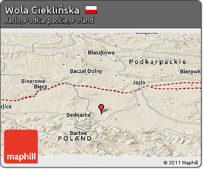 Shaded Relief Panoramic Map of Wola Cieklińska