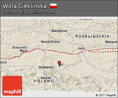 Shaded Relief Panoramic Map of Wola Cieklińska