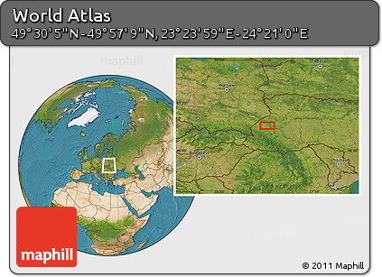 Satellite Location Map of the Area around 49° 43' 37" N, 23° 52' 30" E