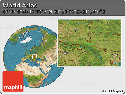 Satellite Location Map of the Area around 49° 43' 37" N, 23° 52' 30" E
