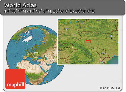 Satellite Location Map of the Area around 49° 43' 37" N, 25° 34' 30" E