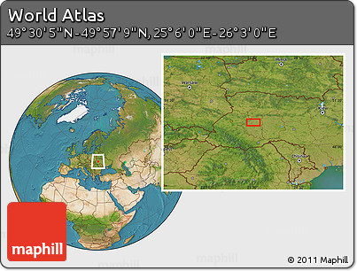 Satellite Location Map of the Area around 49° 43' 37" N, 25° 34' 30" E