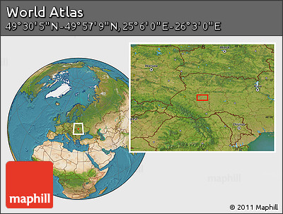 Satellite Location Map of the Area around 49° 43' 37" N, 25° 34' 30" E