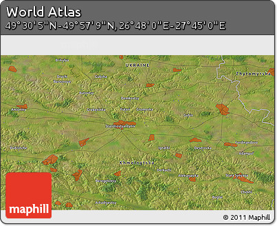 Satellite 3D Map of the Area around 49° 43' 37" N, 27° 16' 29" E