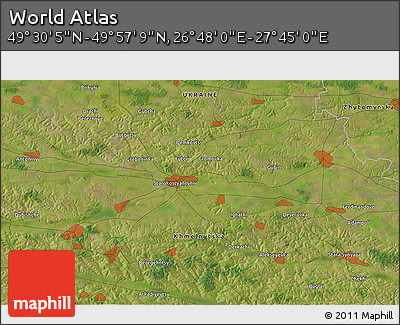Satellite 3D Map of the Area around 49° 43' 37" N, 27° 16' 29" E