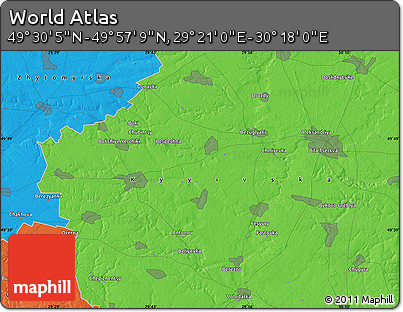 Political Map of the Area around 49° 43' 37" N, 29° 49' 30" E