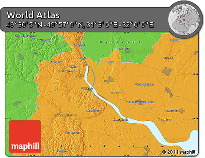Political Map of the Area around 49° 43' 37" N, 31° 31' 29" E