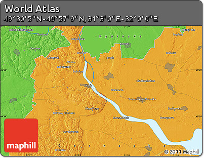 Political Map of the Area around 49° 43' 37" N, 31° 31' 29" E