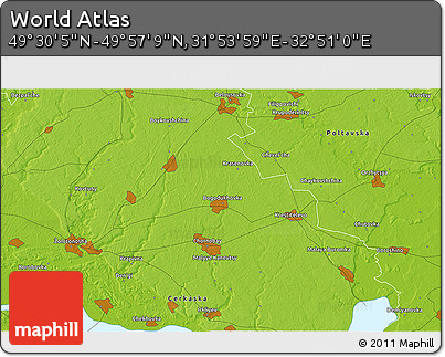 Physical 3D Map of the Area around 49° 43' 37" N, 32° 22' 30" E