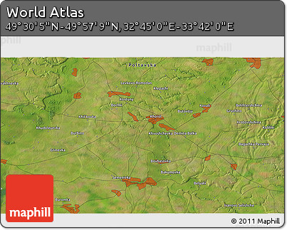 Satellite 3D Map of the Area around 49° 43' 37" N, 33° 13' 30" E