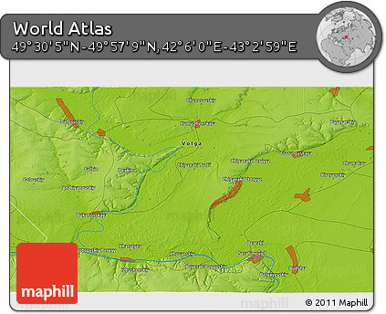 Physical 3D Map of the Area around 49° 43' 37" N, 42° 34' 30" E