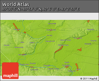 Physical 3D Map of the Area around 49° 43' 37" N, 42° 34' 30" E