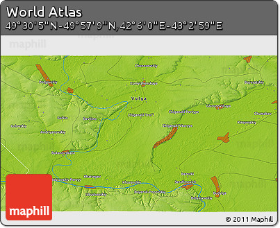 Physical 3D Map of the Area around 49° 43' 37" N, 42° 34' 30" E
