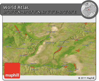 Satellite 3D Map of the Area around 49° 43' 37" N, 42° 34' 30" E