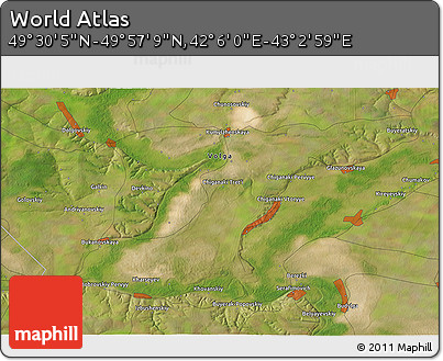 Satellite 3D Map of the Area around 49° 43' 37" N, 42° 34' 30" E
