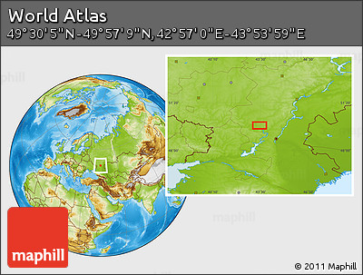 Physical Location Map of the Area around 49° 43' 37" N, 43° 25' 29" E