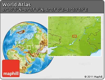 Physical Location Map of the Area around 49° 43' 37" N, 43° 25' 29" E