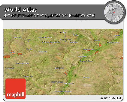Satellite 3D Map of the Area around 49° 43' 37" N, 44° 16' 29" E