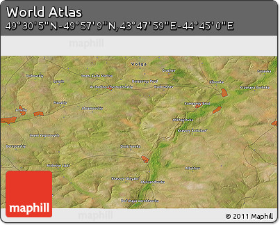 Satellite 3D Map of the Area around 49° 43' 37" N, 44° 16' 29" E