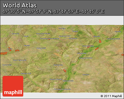 Satellite 3D Map of the Area around 49° 43' 37" N, 44° 16' 29" E