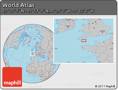 Gray Location Map of the Area around 49° 43' 37" N, 4° 10' 30" W