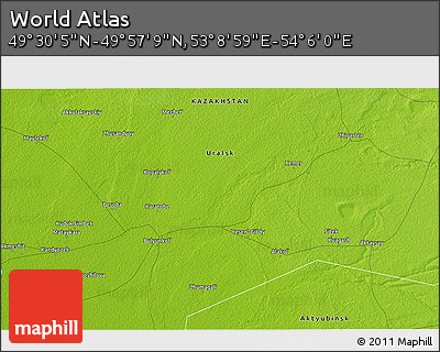 Physical 3D Map of the Area around 49° 43' 37" N, 53° 37' 30" E
