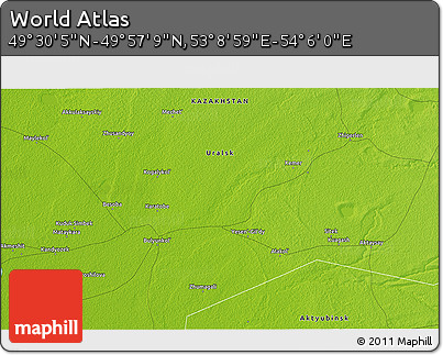 Physical 3D Map of the Area around 49° 43' 37" N, 53° 37' 30" E