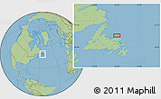 Savanna Style Location Map of the area around 49° 43' 37" N, 54° 19' 30" W