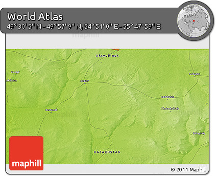 Physical 3D Map of the Area around 49° 43' 37" N, 55° 19' 30" E