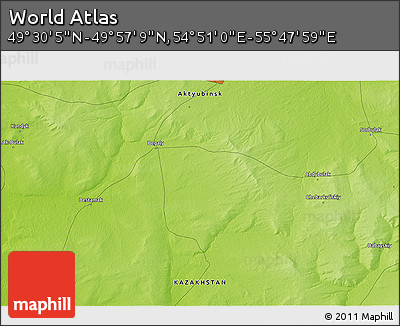 Physical 3D Map of the Area around 49° 43' 37" N, 55° 19' 30" E