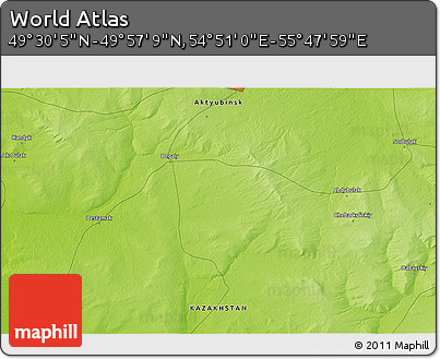 Physical 3D Map of the Area around 49° 43' 37" N, 55° 19' 30" E