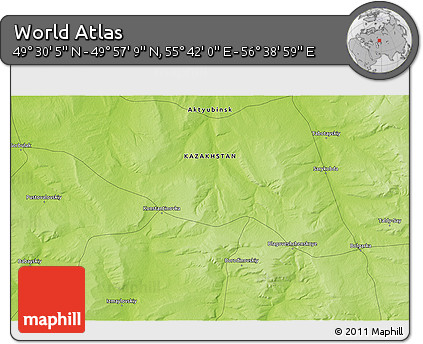 Physical 3D Map of the Area around 49° 43' 37" N, 56° 10' 29" E