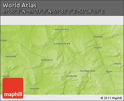 Physical 3D Map of the Area around 49° 43' 37" N, 56° 10' 29" E