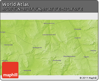 Physical 3D Map of the Area around 49° 43' 37" N, 56° 10' 29" E