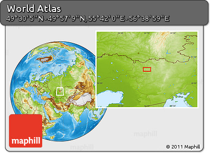 Physical Location Map of the Area around 49° 43' 37" N, 56° 10' 29" E
