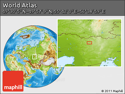 Physical Location Map of the Area around 49° 43' 37" N, 56° 10' 29" E
