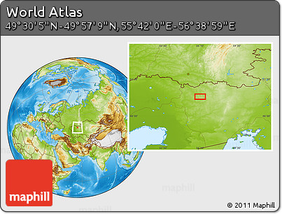 Physical Location Map of the Area around 49° 43' 37" N, 56° 10' 29" E