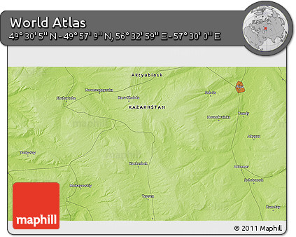 Physical 3D Map of the Area around 49° 43' 37" N, 57° 1' 29" E