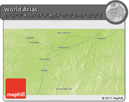 Physical 3D Map of the Area around 49° 43' 37" N, 58° 43' 30" E