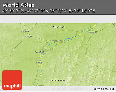 Physical 3D Map of the Area around 49° 43' 37" N, 58° 43' 30" E
