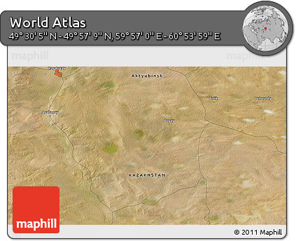 Satellite 3D Map of the Area around 49° 43' 37" N, 60° 25' 29" E